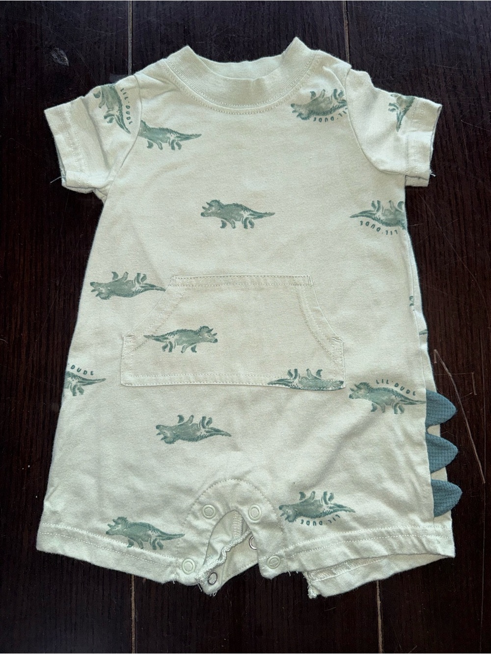 Carter's Cream Romper with Green Dino Accent